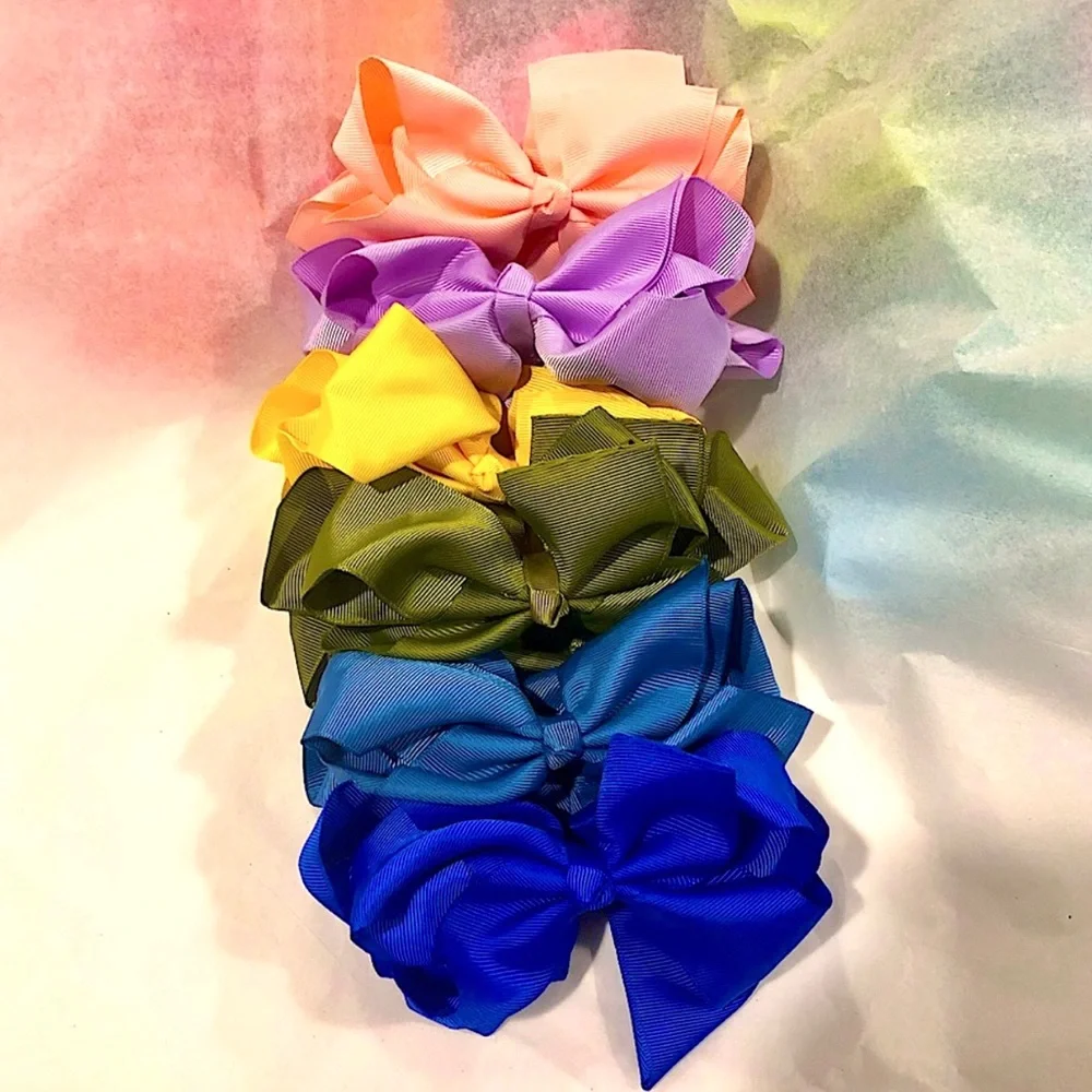 30 Rainbow Color Hair Bows - 6 inch Grosgrain Bows with Alligator Clips